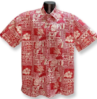 Red tapa Christmas Aloha shirt-Made in USA- 100% Cotton